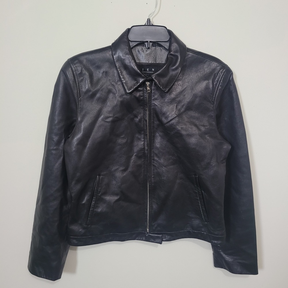 Siena Studio Size Medium Leather Jacket Womens Black Full Zip Collared Moto